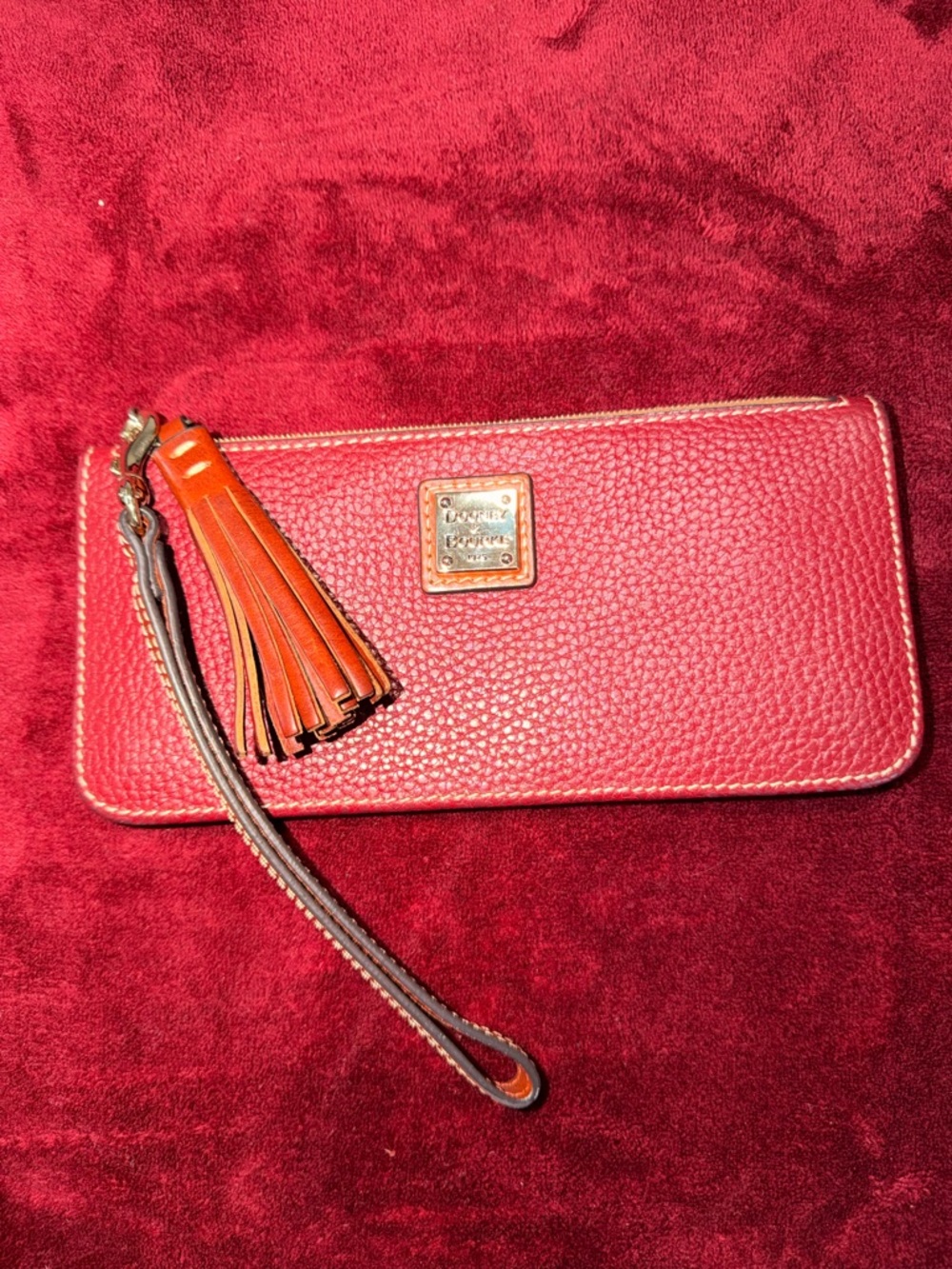 Dooney & Bourke Red Pebbled Leather Wristlet with Tassel